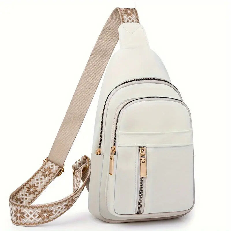 Vintage Style Women's Chest Bag,  Non-Waterproof Zippered Shoulder Messenger Bag For Commuting, Crossbody Bag