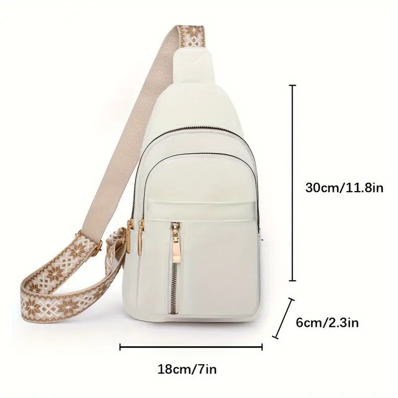 Vintage Style Women's Chest Bag,  Non-Waterproof Zippered Shoulder Messenger Bag For Commuting, Crossbody Bag